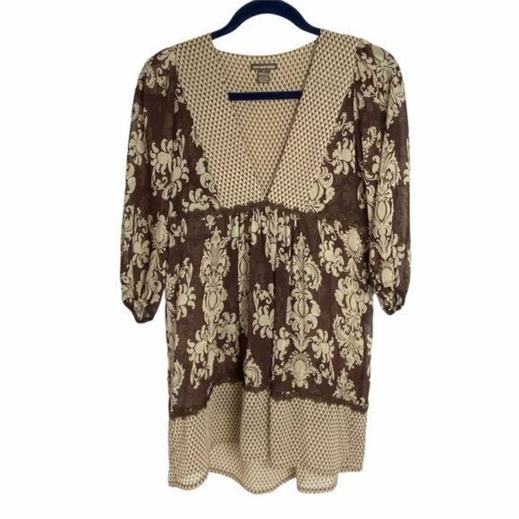 4/$25 Coco And Chase Tunic Blouse Peasant Floral V Neck Sheer Womens Sz M - Picture 1 of 14